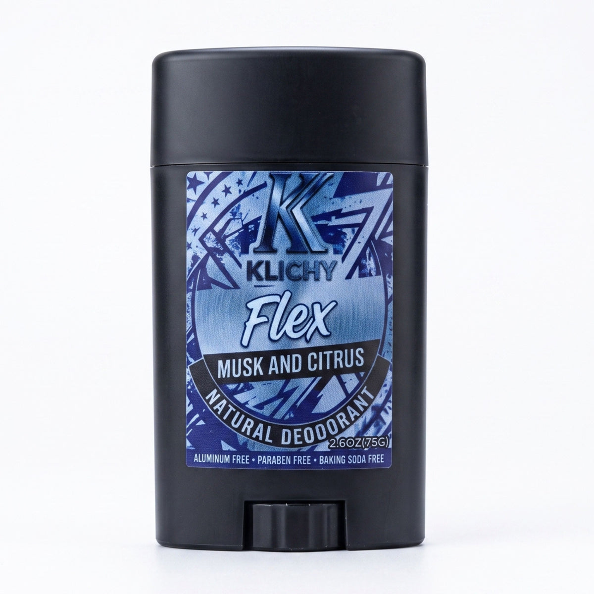 Klichy Flex natural deodorant stick, musk and citrus scent, aluminum-free and baking-soda-free