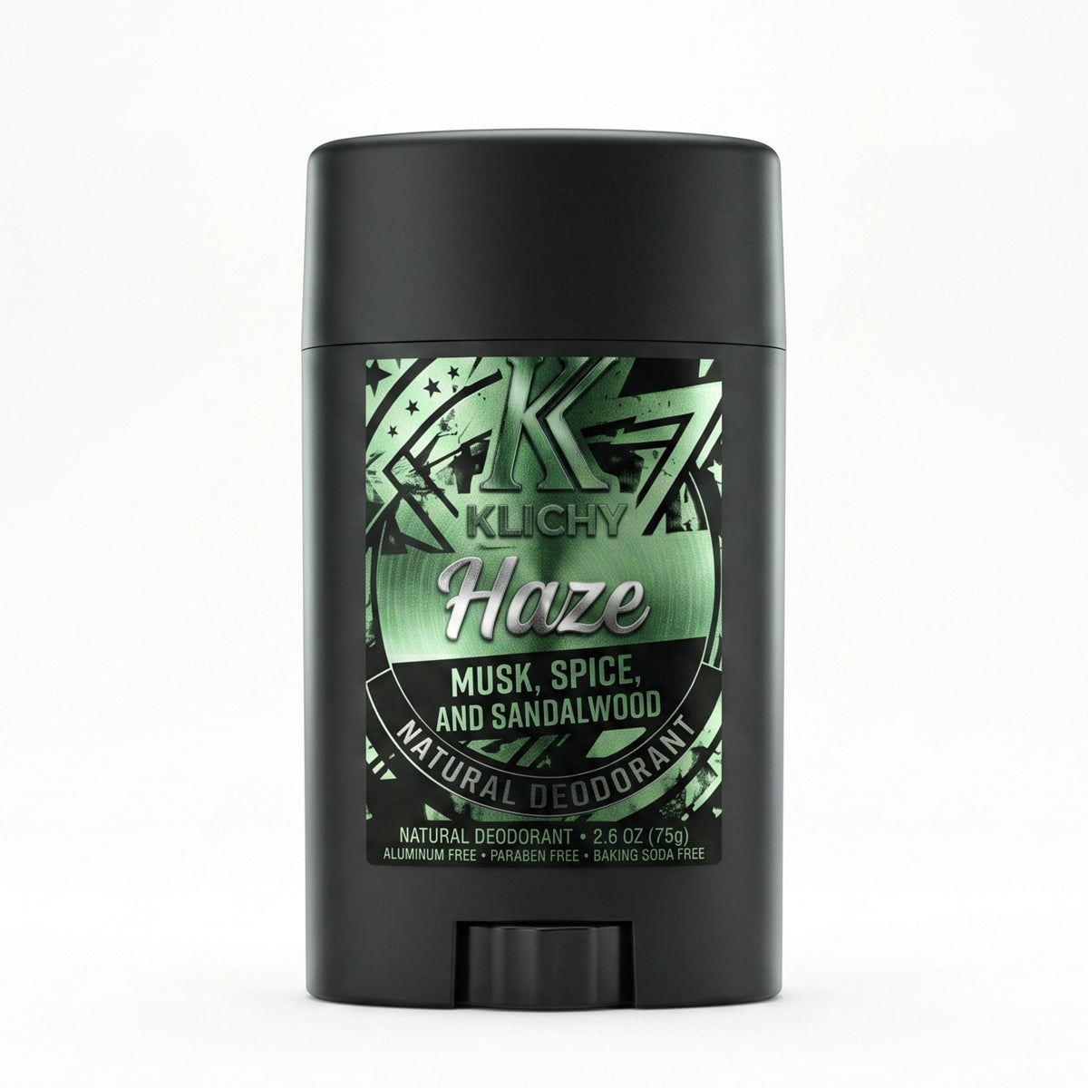Klichy Haze natural deodorant stick, musk spice and cedarwood scent, aluminum-free and baking-soda-free